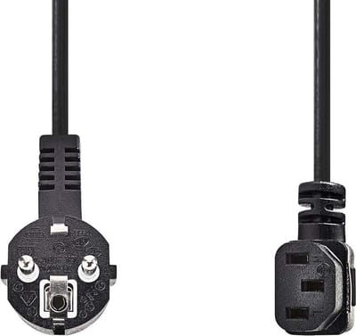 Nedis Stroomkabel - Type F (CEE 7/7) Male - IEC-320-C13 - Gehoekt - Gehoekt - Vernikkeld - 2.00 m - Rond - PVC - Zwart - Label