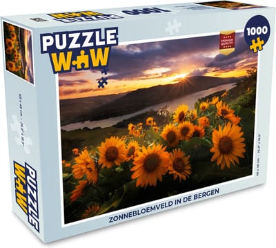 Puzzel Zonnebloemveld in de bergen - Legpuzzel - Puzzel 1000 stukjes volwassenen
