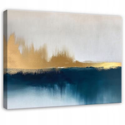 WALLARENA - Canvas schilderij - 100x70 cm - abstracte grijs goud loft voor slaapkamer woonkamer