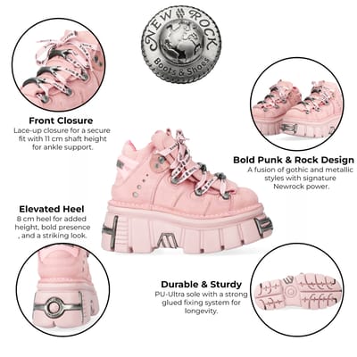 New Rock M-106-C153 Roze Tower Platform Gothic Punk Enkellaarsjes