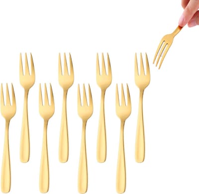Crrynuo Gebaksvorkjes - 8 stuks - RVS - Dessertvorken - Taartvorkjes - goud
