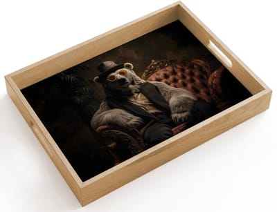 Dienblad hout 40x30 cm - Schootdienblad - Ijsbeer - Hoed - Bril - Stoel - Borrelplank rechthoek - Plateau dienbladen