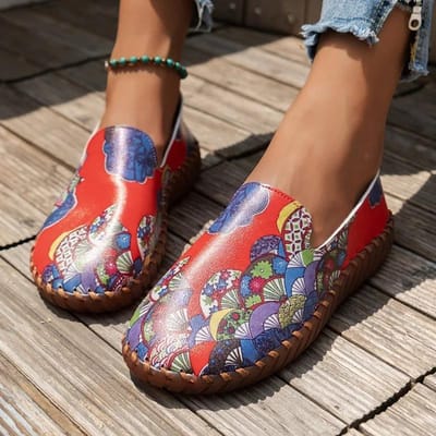 Damesschoenen Hot Sale Instappers Dames Flats Mode Print Casual Platte Schoenen Nieuw Plus Size Plat Lage Hakken Mujer 43 rood