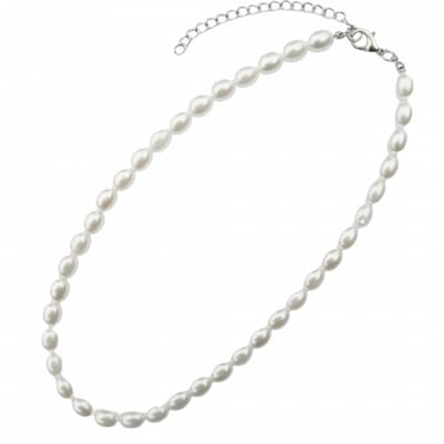 Parel Ketting- 8 mm- Ovaal Wit 40 cm- Zilverkleur synthetische - Charme Bijoux