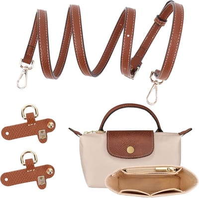 Famanu - Schouderriem voor tas dames, portemonnee-organizer, no-punch, in ngte verstelbare vervangende riem van er, met meerdere zakken, handtassen (Beige 1,2cm)