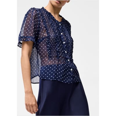 French Connection Polka S/s Ruffle Top Midnight/white Maat: 6 | Blouses Outlet | Dames | Blauw