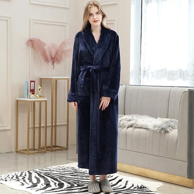 Geliefden Winter Extra Lange Flanellen Badjas Warme Kamerjas Vrouwen Mannen Koraalfleece Badjas Plus Size Bruid Nachtkleding Dik L black