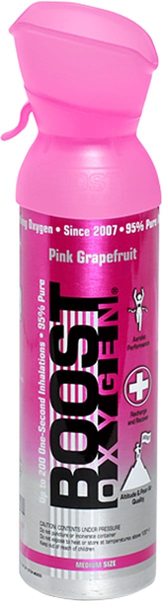 Boost Oxygen 5L - Pink Grapefruit - 95% Pure Zuurstof - Tot wel 100 inhalaties - Ademhalingsondersteuning voor sport herstel, hoogte, prestaties en gezondheid - Zuurstoffles