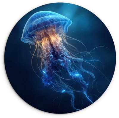 WallCircle® Wandcirkel 120x120 cm - Muurcirkel Kwal - Lichtgevend - Tentakels - Blauw - Muurdecoratie woonkamer - Wanddecoratie slaapkamer - Kamer decoratie accessoires - Ronde schilderijen XXL