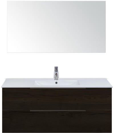 Seville Badmeubelset 120 cm - 2 Laden Black Oak Edge - Wastafel Enjoy Enkel met Spiegel