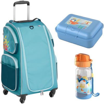 HABA Kinderkoffer Schranktrolley 4 Rollen, Brotdose und Trinkflasche