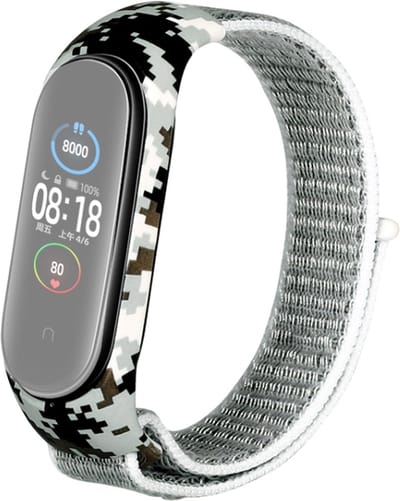Nylon bandje camouflage case - geschikt voor Xiaomi Mi Band 3 / Mi Band 4 / Mi Band 5 / Mi Band 6 - lichtgrijs