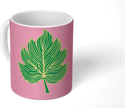 Mok - Koffiemok - Blad - Groen - Illustratie - Minimalistisch - Mokken - 350 ML - Beker - Koffiemokken - Theemok