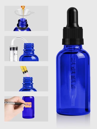 Set van 5 herbruikbare 30ml glazen pipetflessen met trechter en etiketten voor etherische oliën, aromatherapie en parfums