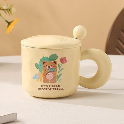 Keramische Beker met Deksel met Lepel Mok Hoge Waarde Waterbeker 401-500ml