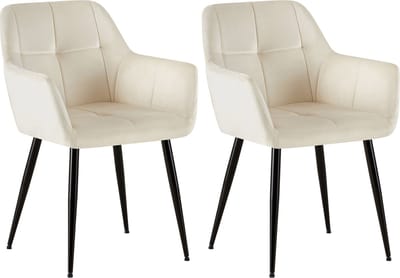 CLP Emia Set van 2 eetkamerstoelen - Met armleuning - Velvet - creme