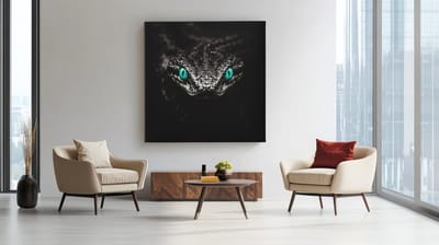 Vierkant Canvas Schilderij Slang met Groene Ogen - Donkere Kunst - Moderne Luxe Wanddecoratie - 40 x 40 cm