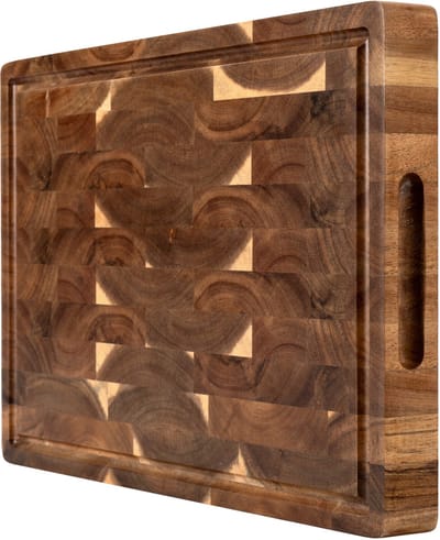 Kiyomi Houten Snijplank Set van Acaciahout – Kopshout (End Grain) Hakblokken met Sapgeul, Handgrepen & Anti-slip – 40 x 30 x 3,5 cm & 32 x 22 x 3,5 cm