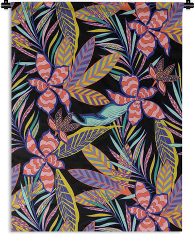 Wandkleed - Wanddoek - Hawaii - Regenboog - Bloemen - Bladeren - Psychedelisch - 90x120 cm - Wandtapijt