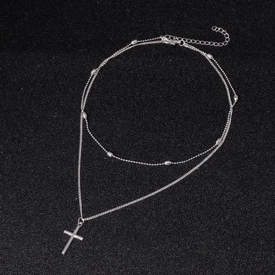 Ketting met kruisje + Ketting fantasy zilverkleur