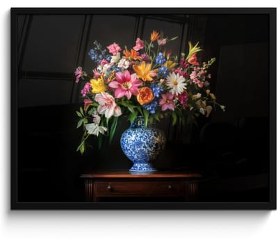 Poster in lijst - Fotolijst 70x50 cm - Posters - Kleur - Vaas - Bloemen - Boeket - Posterlijst zwart - Decoratie - Wanddecoratie woonkamer - Muurdecoratie slaapkamer