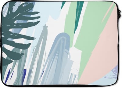 Laptophoes 14 inch - Zomer - Abstract - Tropisch - Laptop sleeve - Binnenmaat 33x23 cm - Zwarte achterkant