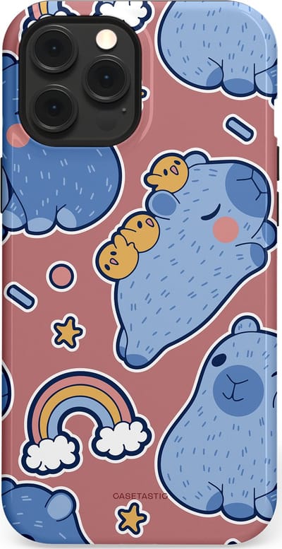 Casetastic Hoesje Geschikt voor Apple iPhone 12 Pro Max Magsafe - Stijlvolle Beschermende Duo-layer Case - Capibara knuffelvriend