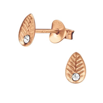 Aramat Jewels | Oorbellen | Zilveren Blaadje Oorbellen Rosé/Kristal – 6x4mm | | | |4mm | Zilver | Kinderen, Volwassenen | Verkleurd niet