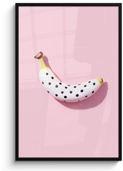 Poster in lijst - Fotolijst 80x120 cm - Posters - Banaan - Stippen - roze - Posterlijst zwart - Decoratie - Wanddecoratie woonkamer - Muurdecoratie slaapkamer