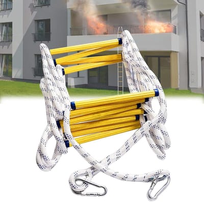 Touwladder - Reddingsladder Klimtouw - Nood evacuatie - Brandvertragend Slijtvast - 15 meter lengte - Wit