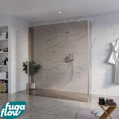 FugaFlow Eccelente Vetro Vrijstaande inloopdouche badkamer - 180x200cm - Rookglas - antikalk - 8mm veiligheidsglas - 2 zijwanden 30cm - met wandarmen en hoekprofielen - RVS geborsteld -
