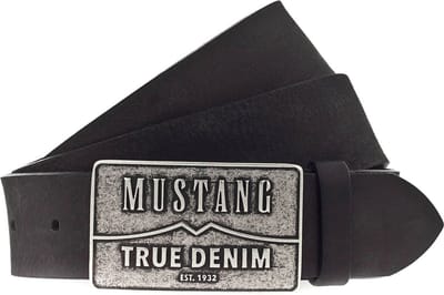 MUSTANG Leren Riem Men Leather Belt W100 Schwarz Zwart