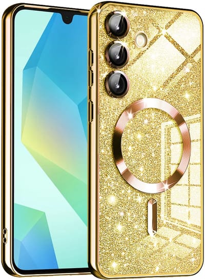 Hoesje geschikt voor Samsung Galaxy A16 - Techsuit Luxury Glitter Back Cover - Geschikt voor MagSafe - Goud