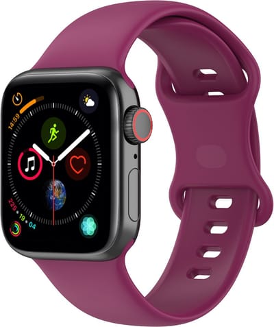 By Qubix - Geschikt voor Apple Watch bandje - Siliconen sportbandje - Wijnrood - Maat: M/L - Geschikt voor Apple Watch 44mm / 45mm / 46mm / 49mm (Ultra 1,2 en 3) - siliconen sport bandje - smartwatchbandje