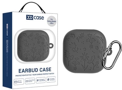 XDcase - hoesje geschikt voor Samsung Galaxy Buds4 / 4 pro soft case cover - grijs natuur bloemen - TPU hoesje Beschermhoes - Samsung Galaxy Buds 4 / 4 Pro Cover - Buds4 hoesje - gel hoesje met sleutelhanger