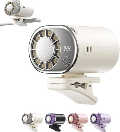 VHV - Ventilator - Tafelventilator - Mini ventilator - Clip ventilator - Met LED-display - Clip-on Airconditioner voor in de auto - Mini-koelsysteem voor auto's - 360° draaibaar - Verstelbaar - 199 snelheden - Wit