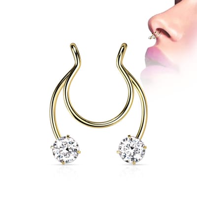 Fake clip on met steentje septum, tepel of oor gold plated - LMPiercings