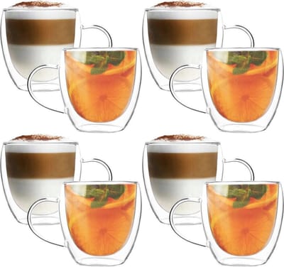 Dubbelwandige Glazen met Oor - 8 Stuks - 250ml - Koffieglazen - Theeglazen - Cappuccino Glazen