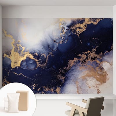 Coloray Behang - Marineblauwe golven Wanddecoratie - 152x104 cm - Marine Behang - Voor mensen die moderne kunst en abstracte patronen waarderen - Behang Voor de woonkamer, voor het kantoor, voor de slaapkamer - Vliesbehang Abstractie