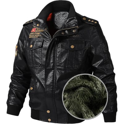 Winter Fleece Verdikte Gewassen PU Leer Jas Locomotief Leer Jas Heren Grote Maat Leer Jas 6XL zwart