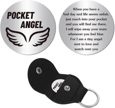Store_8 - Pocket Angel - Inspirerend cadeau - Dubbelzijdig - 3 x 3 cm - Muntje voor lange-afstandsrelatie - Geschikt voor vrienden, mannen, vrouwen