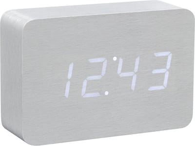 Gingko Brick click clock Wekker - Aluminium/LED Wit