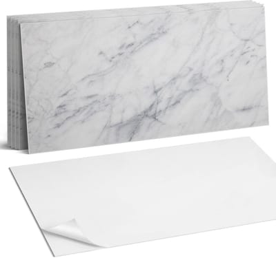 Coloray Plaktegels - Geaderd marmerpatroon Wandtegel Zelfklevend - 60 cm x 30 cm - Wit Plaktegels - 6 stuks - Rechthoek PVC Tegels - Plaktegels Keuken - Zelfklevende Vloertegels Badkamer - Vinyl Tegels - Zelfklevende Wandtegels