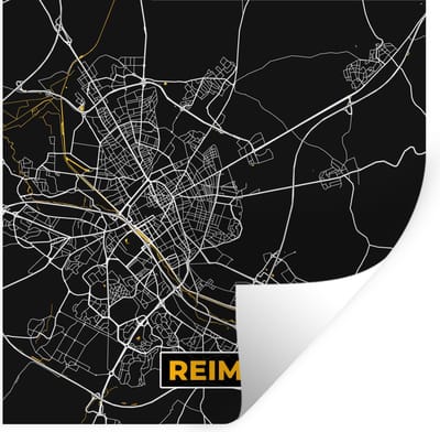 Muurstickers - Sticker Folie - Frankrijk – Plattegrond – Reims - Stadskaart – Kaart - 100x100 cm - Plakfolie - Muurstickers Kinderkamer - Zelfklevend Behang XXL - Zelfklevend behangpapier - Stickerfolie
