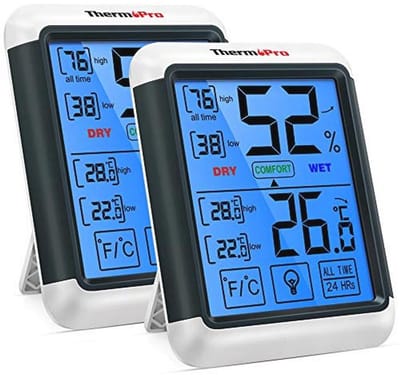 Digitale Thermo-Hygrometer Set van 2 voor Binnen en Buiten - Temperatuur en Vochtigheid Meter met Indicator voor Een Gezond Binnenklimaat