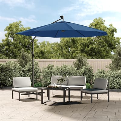 vidaXL - Zweefparasol - met - LED - en - stalen - paal - 300 - cm - azuurblauw