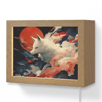 Wandlamp 20x15 cm - Oplaadbaar - Witte vos - wolken - maan - Wandlampen binnen woonkamer - Slaapkamer lamp met kabel - Decoratieve nachtlamp - Vloerlamp snoer
