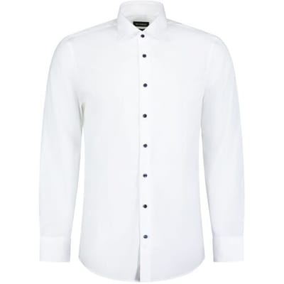 Roy Robson Overhemd Solid Color Cotton Contrast Buttons Wit / male