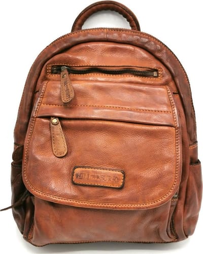 Hillburry - 6233W - Leren rugzak - (bxhxd) ca. 25cm x 30cm x 7,5cm - Gewassen leer - Cognac