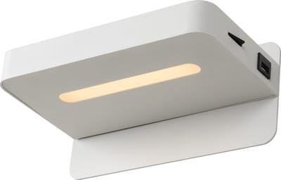 Lucide ATKIN - Bedlamp / Wandlamp - LED - 1x6W 3000K - Met USB oplaadpunt - Wit